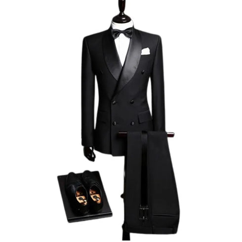 Elegant Slim Fit Double Breasted Men’s Tuxedo Suit Set for Formal Weddings and Business Events – Includes Jacket and Pants in a Sophisticated Style